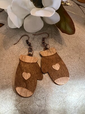 Mittens Wood Veneer Earrings - image3
